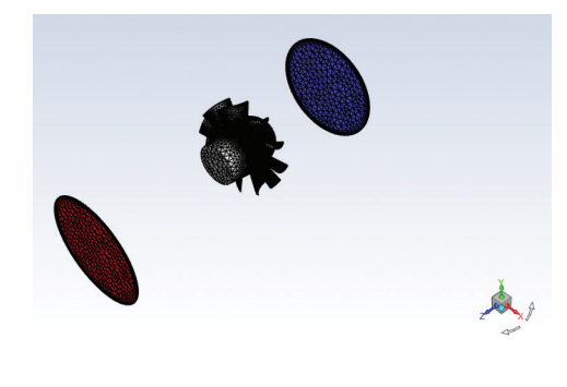 Figure 2. Mesh view for  determining the rotational  force of the rotor (metal cast)  in the middle of a composite  cast horizontal fan