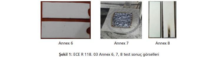 ECE R 118. 03 Annex 6, 7, 8 test sonuç görselleri