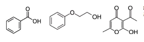 Figure 1. Benzoic acid, Phenoxyethanol (Phenoxyethanol), Dehydroacetic acid